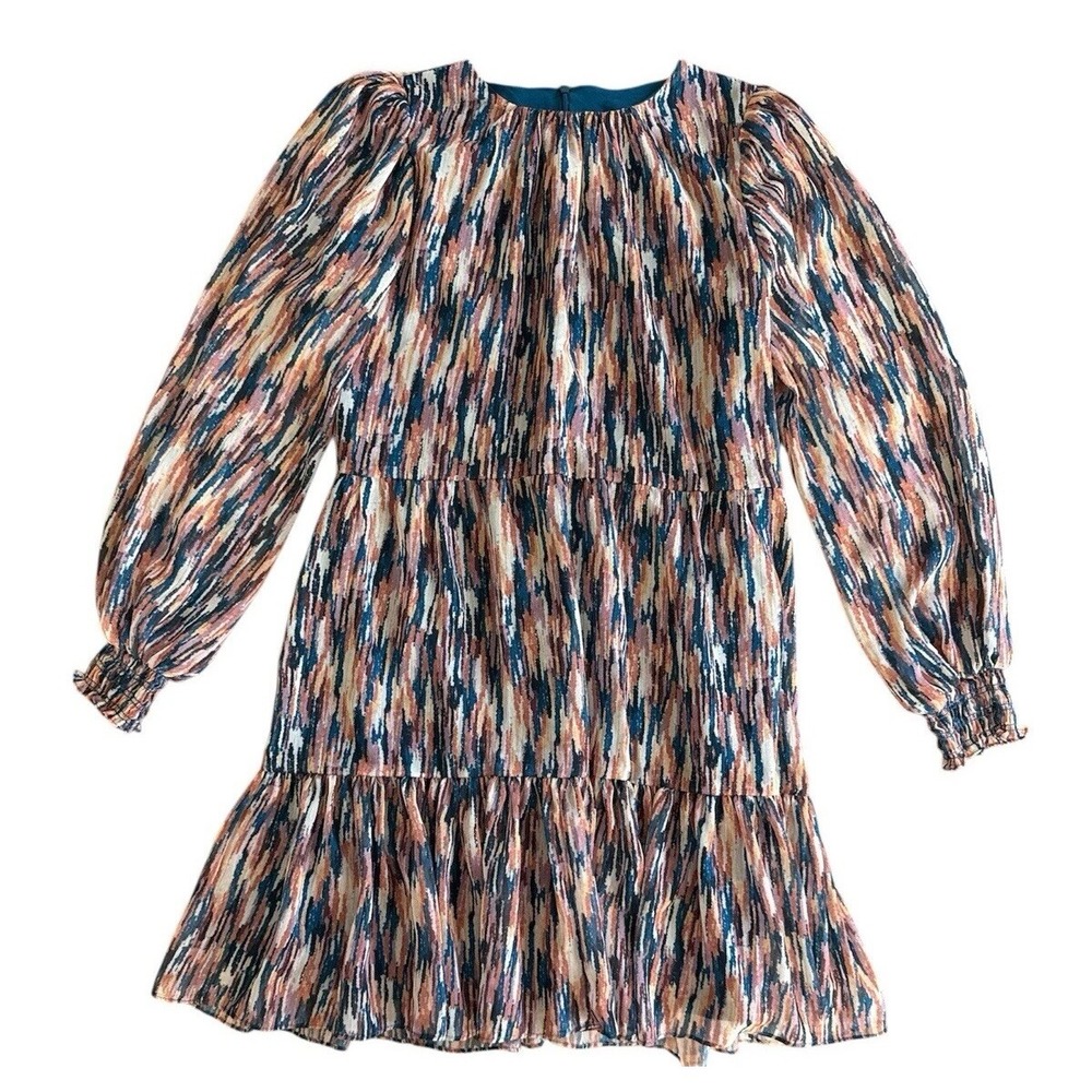 Willa Story Puff Sleeve Multicolor Tiered Dress Metallic Made In‎ USA Medium